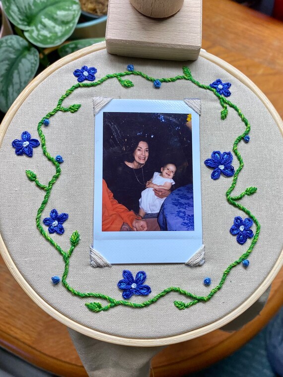 Hand Stitched Floral Embroidery Polaroid Frame