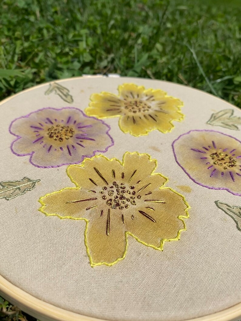 Embroidered Coreopsis Flower Eco-Print