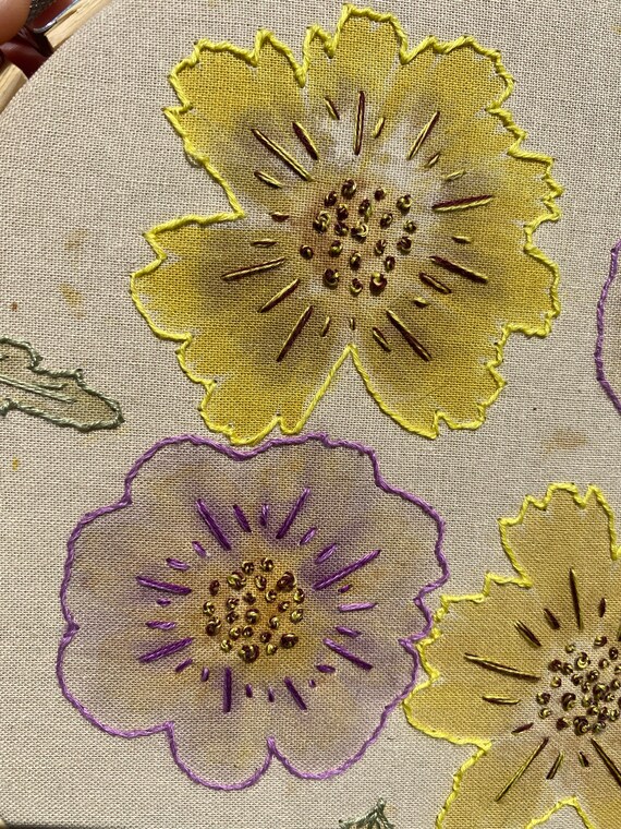 Embroidered Coreopsis Flower Eco-Print