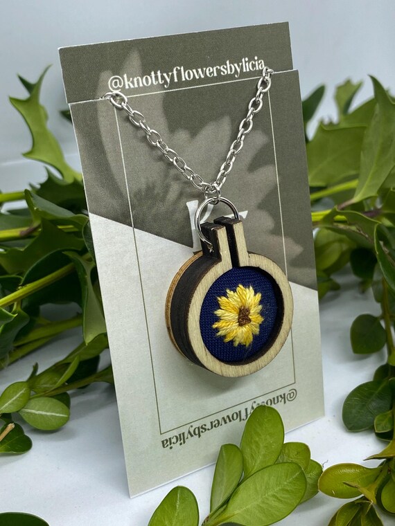 Hand Stitched Sunflower Pendant Necklace