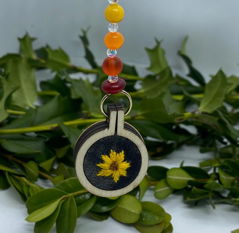 Hand Stitched Sunflower Car Charm