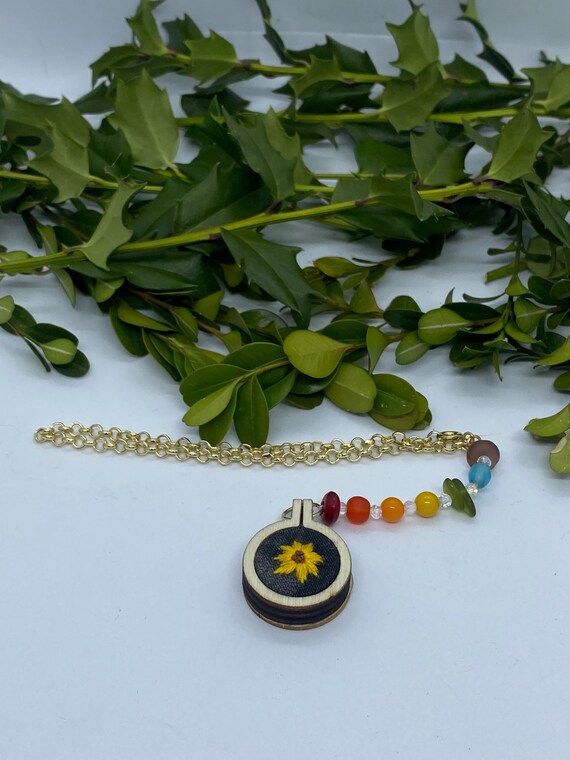 Hand Stitched Sunflower Car Charm
