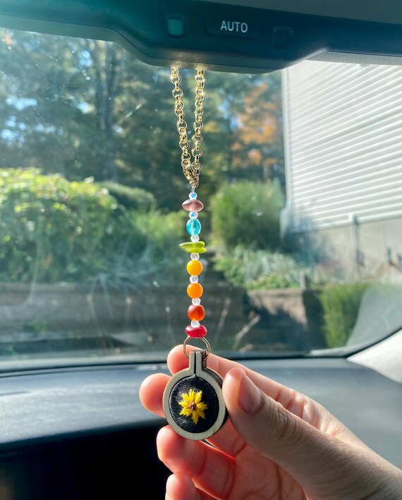 Hand Stitched Sunflower Car Charm