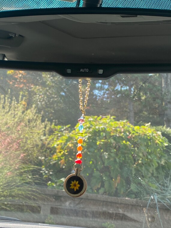 Hand Stitched Sunflower Car Charm